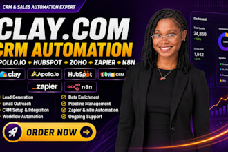 setup clay com apollo io hubspot CRM zoho CRM zapier automation