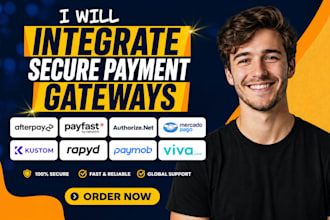 integrate afterpay payfast authorizenet mercado pago kustom rapyd paymob, viva
