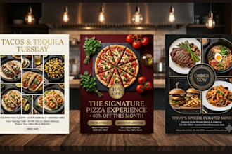 design restaurant menu board, price list, food flyer, sell sheet, digital menu