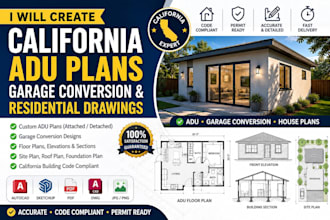 create california adu plans, garage conversion and residential drawings