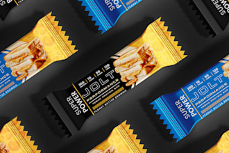design premium protein bar, chocolate, snack and wrapper packaging