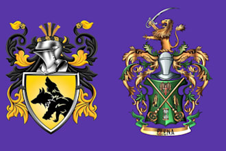 create a custom luxury handcrafted coat of arms logo for your family heritage