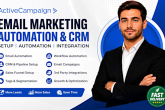 set up activecampaign email marketing, automation, CRM and sales funnel