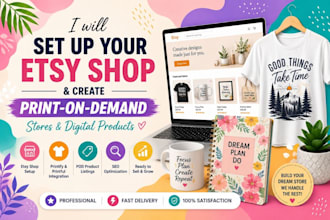 setup etsy digital product design, esty pod shop setup, etsy seo listing