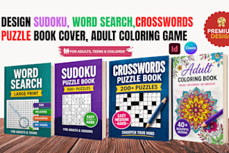 design sudoku words search, crosswords puzzle book cover, adult coloring game