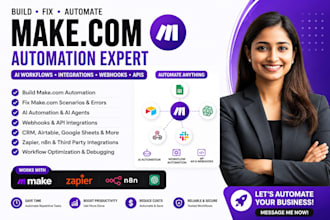 build make com, ai automation workflow integrations, webhooks and fix make com