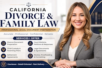 draft, review, prepare california divorce, child custody, and legal document