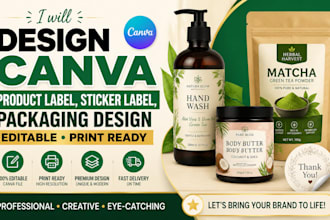 design canva product label, sticker label, packaging design editable print ready