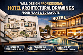 design professional hotel architectural drawing  floor plan and 3d layout