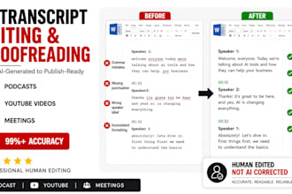 edit and proofread ai transcripts for podcasts, youtube videos and meetings