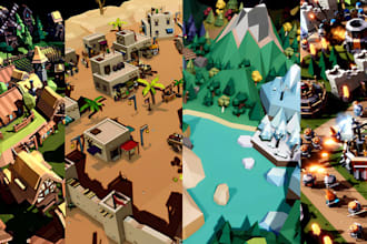 create low poly 3d game environments, and modular assets for unity unreal