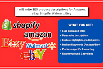 write high SEO product description for amazon ebay esty amazon walmart shopify