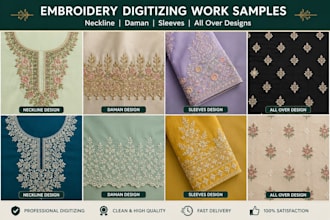 digitize neckline, daman, sleeves and all over embroidery designs
