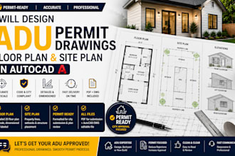 design adu permit drawing, floor plan and site plan house plan in autocad