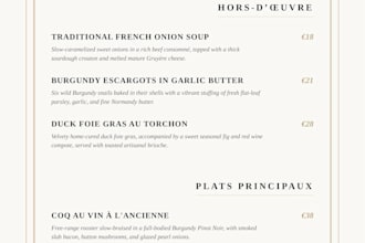 design a modern restaurant or food truck menu