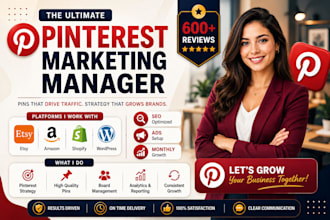 create seo optimized pins, posts, boards pinterest marketing manager, tags