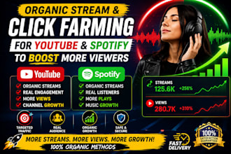 do organic streaming click farming youtube and spotify promotion to boost viewer