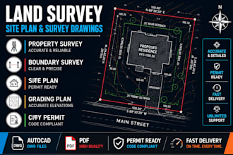 draw land survey, property survey, site plan, grading plan, and city permit