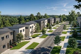 redesign architecture estate layout, exterior 3d rendering, cgi landscape visual