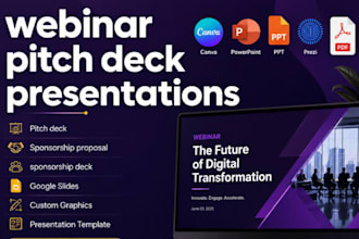 create engaging webinar pitch deck google slide, company profile for business