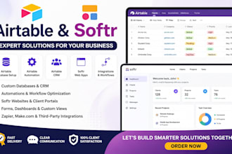 setup airtable database, airtable automation, airtable crm setup, softr expert