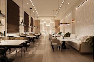 renovate 3d modern luxury restaurant, cafe, office, coffee shop interior renders