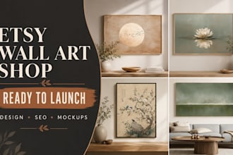 create etsy digital wall art with SEO listings and mockups