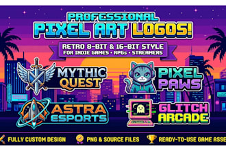 design custom retro 8bit 16bit pixel art rpg game pfp indie title logo branding
