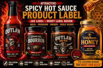 do attractive spicy hot sauce product label, jar label, honey label design