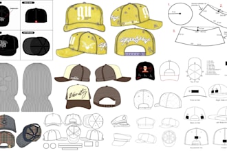 design custom hats, caps, beanie, trucker, snapback with tech pack and mockups