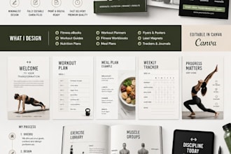design a minimalist fitness ebook, workout guide, flyer and canva workbook