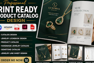 design print ready product catalog, magazine spec sheet for jewelry brand