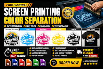 do color separation for screen printing cmyk, spot and simulation