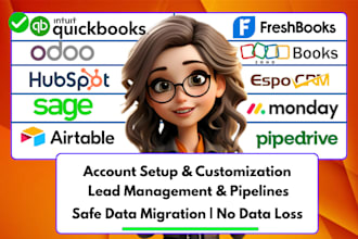 setup migrate data to quickbooks  freshbooks odoo crm espo crm sage 50 zohobooks