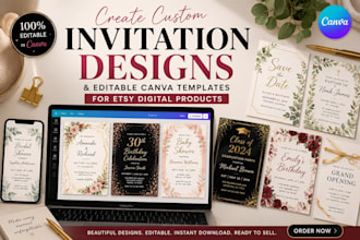 create custom etsy invitation design editable canva templates for etsy store seo