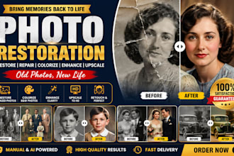 photo restoration, colorize, repair damaged images, upscale blurry images to HD