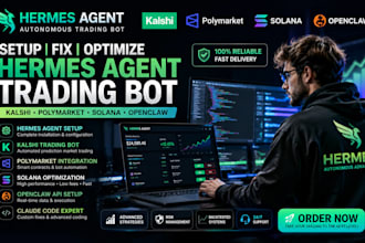 setup fix hermes agent kalshi trading bot claude code polymarket solana openclaw