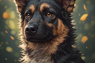 draw a pet digital portrait art from photo