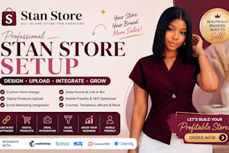 setup stan store, kofi, etsy, payhip, and upload digital products