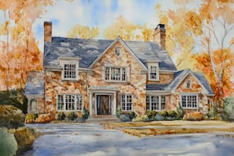 create house and building photo into watercolor art