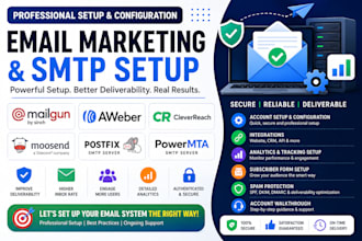 mailgun, aweber,  cleverreach, moosend,postfix, powermta setup