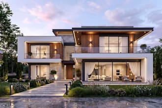 renovate home exterior, revit assignment, property design on plot, cgi interior