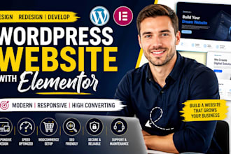 wordpress website with elementor, redesign wordpress website development