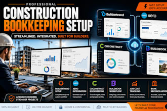 set up buildertrend, xero, coconstruct and buildbook bookkeeping for builder