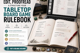 edit proofread and structure your tabletop board game rulebook