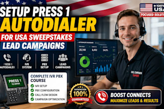 setup press 1 autodialer for USA sweepstks lead campaigns with IVR pbx course