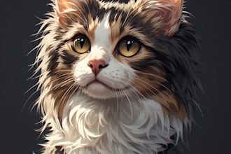 draw a custom portrait illustration of your pet, cat, dog