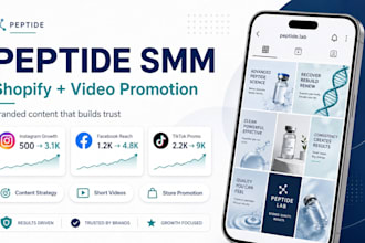 grow your peptide brand with SMM, shopify optimization, and video ads promotion