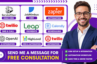 servicetitan hvac CRM hubspot jobnimbus zapier make twilio leap calendly openai