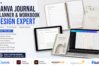 design, redesign canva journal, planner, workbook, canva ebook, digital planner